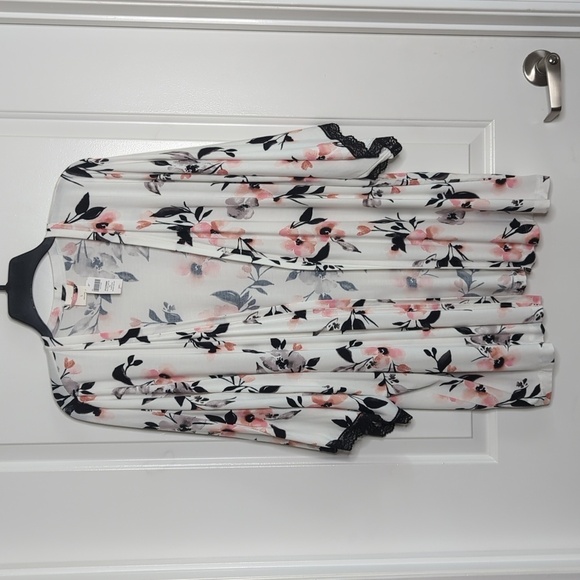 Soma Floral Lace Trim Stretchy Open Cardigan Robe Wrap Topper Ivory L - Picture 7 of 13